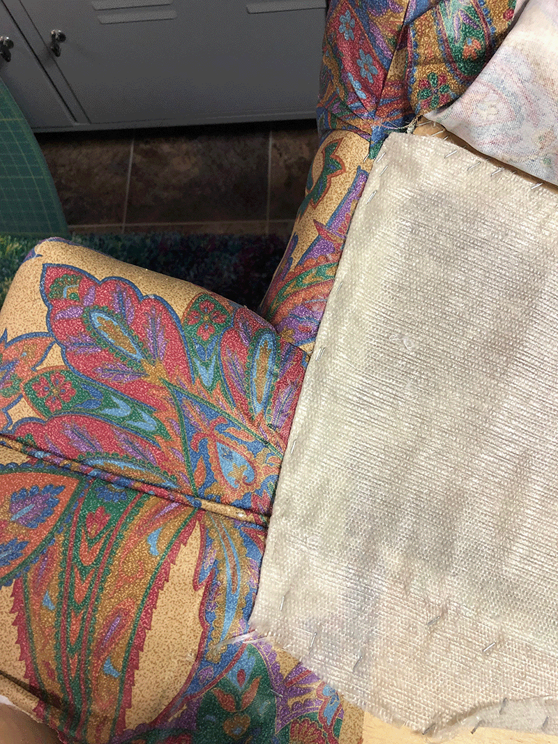 Side Rail Webbing Anchor print pillow with piping ends pinned