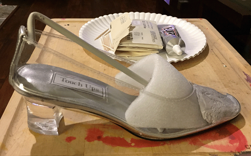 Plain shoes used as base for Cinderella slippers